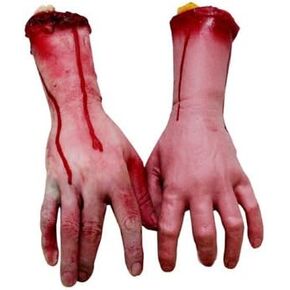 XONOR Halloween Human Arm Plastic Soft Hands Bloody Dead Body Parts Haunted Halloween Decorations, 2-Pieces (Left and Right)