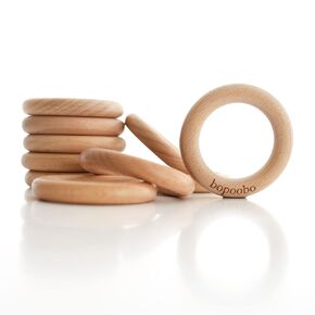 bopoobo Wooden Rings Natural Beech for Craft, Unfinished Wood Ring Circle Rings for DIY Baby Teething Toys, Baby Wooden Teether Accessories, Pendant Connector (10 Pcs, 55 mm)