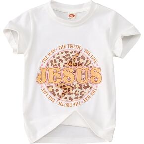 IZYJOY Toddler Boys Jesus T-Shirt Kids Baby Girs Christian Crewneck Tee Religion Leopard Lightning Graphic Short Sleeve Tops
