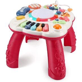 Baby Toys 6 to 12 Months, Toddlers Early Education Music Activity Toy, 11.8×11.8×12.2 Inches (Red)