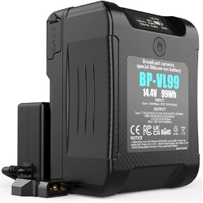 Lithbase 99Wh Mini V Mount/V-Lock Battery for Broadcast Cameras, Quality V Mount Battery with LED Display & D-tap Charger, Compatible with Professional Video Cameras, Camcorders, LED Video Lights