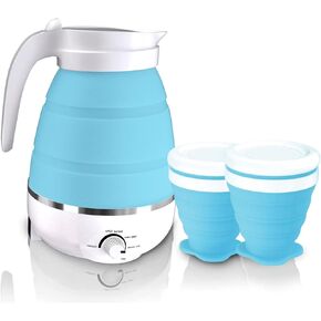 600ML Foldable Electric Kettles for Boiling Water, 110V Silicone Hot Water Kettle Electric with 2 Cups, Collapsible Portable Electric Kettle Travel for Coffee, Tea, Boiling Water (Pink)
