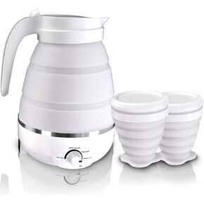 600ML Foldable Electric Kettles for Boiling Water, 110V Silicone Hot Water Kettle Electric with 2 Cups, Collapsible Portable Electric Kettle Travel for Coffee, Tea, Boiling Water (Pink)
