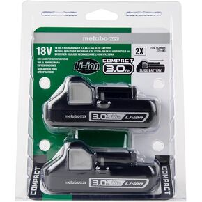 Metabo HPT 18V Batteries | 2-Pack | 3.0 Ah | Lithium-Ion | Slide Style | Compact and Lightweight Design | 370065M