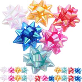 Artibetter 70pcs Christmas Pull Bows 2 Inch Star Ribbon Bows Gift Present Pull Bow Wrapping Basket Bag Bows for Xmas Birthday Anniversary Party Supplies (Mixed Color)