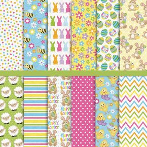 Whaline 12 Designs Easter Pattern Paper 24 Sheet Easter Egg Bunny Chick Pastel Scrapbook Paper Double-Sided Spring Decorative Craft Paper Folded Flat for Card Making Photo Album Decor, 30 x 30cm