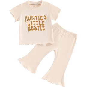 Engofs Toddler Baby Girl Clothes 6 9 12 18 24 Months Summer Outfits Solid Color Short Sleeve T-shirt Bell Bottoms Pants Set