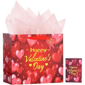 Usmilegift 13" Valentines Gift Bags, Valentines Bags with Wrapping Paper, Valentines Day Gift Bags for Kids Him Her Boyfriend Girlfriend Classroom, Valentines Gift for Men Woman