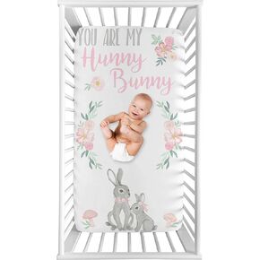 Sweet Jojo Designs Woodland Bunny Floral Girl Fitted Crib Sheet Baby or Toddler Bed Nursery Photo Op - Blush Pink and Grey Boho Watercolor Rose Flower Forest