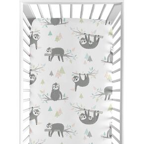 Sweet Jojo Designs Pink and Grey Jungle Sloth Leaf Girl Baby or Toddler Nursery Fitted Crib Sheet - Blush, Turquoise, Gray and Green Botanical Rainforest