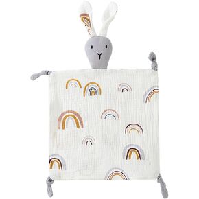 Lovey Blanket for Boys and Girls, Organic Cotton Muslin Security Blanket for Babies, Soft Breathable Lovie Soothing Towel for Newborn and Infant (Blue| Bunny)
