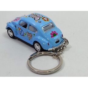 Showcast Kinsmart Volkswagen 1967 Blue Classic Love & Peace Hippie Beetle Keychain 1/64 Pastel Color Diecast Car