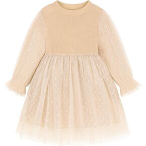 Toddler Girl Dress Tulle Long Sleeve Swiss Dot Baby Girls Dresses
