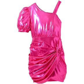 Girl's Dress One Shoulder Party Dress Kids Slim Rosy Fashion Birthday Ball Gown Molded Dress