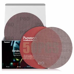 6 Inch Sanding Mesh | Micro Mesh Hook and Loop Sanding Discs | Dust Free Net Sandpaper | 50 Pack 80 Grit | Wet and Dry Sanding Screen | Anti-Clog and Last Longer