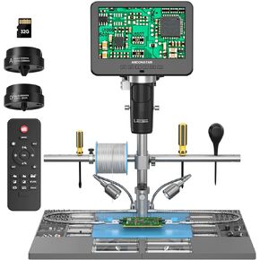 Andonstar AD249S-M Plus 10.1'' HDMI Soldering Digital Microscope for Electronics Repair, 2000x 3 Lens 2160P UHD Video Record, Soldering Microscope Station with Helping Hands, Slides, 32GB Card