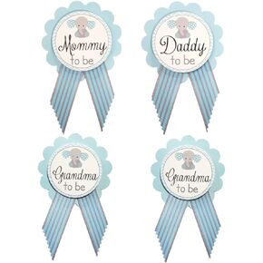 Elephant Baby Shower Pins 4 for Mommy Daddy & Grandma to Be It's a Boy for parents to wear, Blue & White, Baby Sprinkle