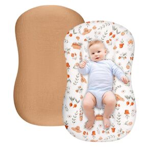 Muslin Baby Lounger Cover, 2 Pack Muslin Cotton Newborn Lounger Cover for Girls Boys, Soft Removable Slipcover for for Infant Lounger (Green, Rabbit)