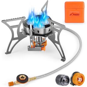 WADEO 5800W Windproof Camping Stove, Camping Gas Stove with Piezo Ignition and Two Fuel Canister Adapter, Backpacking Stove, Portable Stove for Outdoor Backpacking Hiking and Picnic