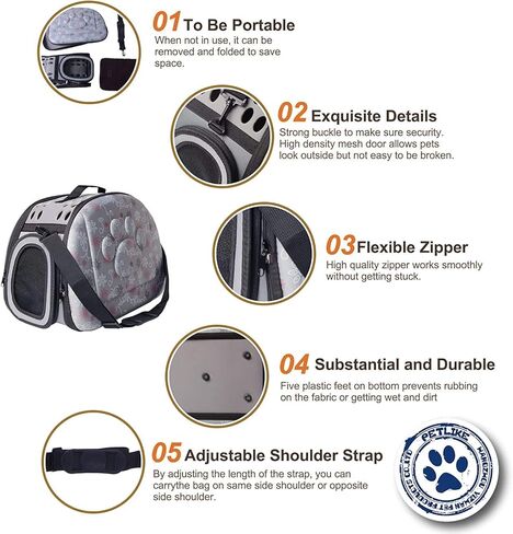 حقيبة سفر للحيوانات الأليفة معتمدة من شركة PetLike Airline وقابلة للطي ذات جوانب ناعمة للقطط والكلاب الصغيرة (أزرق، جلد) in Kuwait