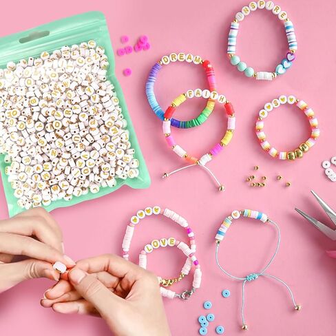 Hoomall 1120 قطعة من خرز اللؤلؤ والخرز الذهبي وخرز الحروف لصنع المجوهرات، لآلئ صناعية 5 أحجام مختلطة، 5 أشكال خرز فاصل، خرز حروف، خرزة فضفاضة لقلادة السوار DIY، ديكور وحشو مزهرية in Kuwait