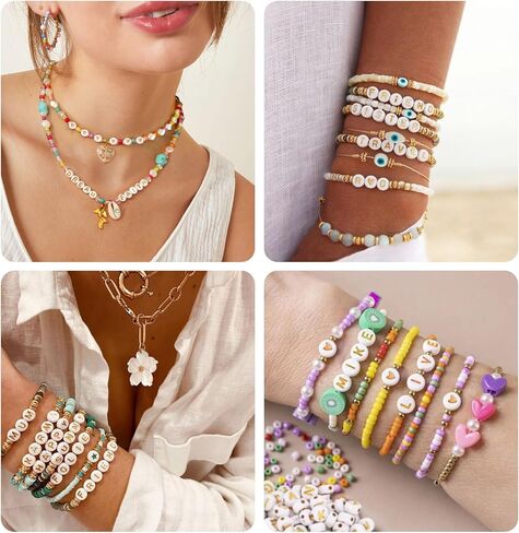 Hoomall 1120 قطعة من خرز اللؤلؤ والخرز الذهبي وخرز الحروف لصنع المجوهرات، لآلئ صناعية 5 أحجام مختلطة، 5 أشكال خرز فاصل، خرز حروف، خرزة فضفاضة لقلادة السوار DIY، ديكور وحشو مزهرية in Kuwait