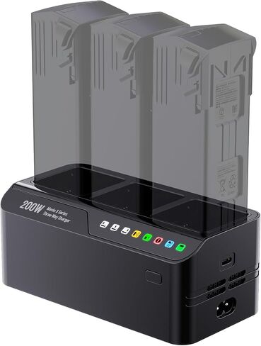 200W Three-Way Battery Charger for DJI Mavic 3 Series Drone,3X Rapid Mavic 3 Battery Charging Hub,Compatible with DJI RC/RC Pro/RC Pro Plus/RC-N1 Remote Controller(Black) in Saudi Arabia