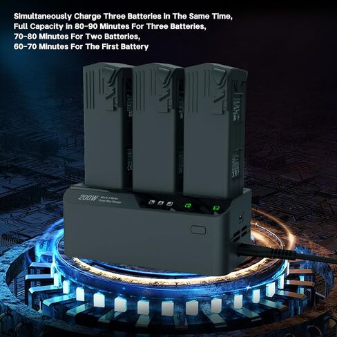 200W Three-Way Battery Charger for DJI Mavic 3 Series Drone,3X Rapid Mavic 3 Battery Charging Hub,Compatible with DJI RC/RC Pro/RC Pro Plus/RC-N1 Remote Controller(Black) in Saudi Arabia
