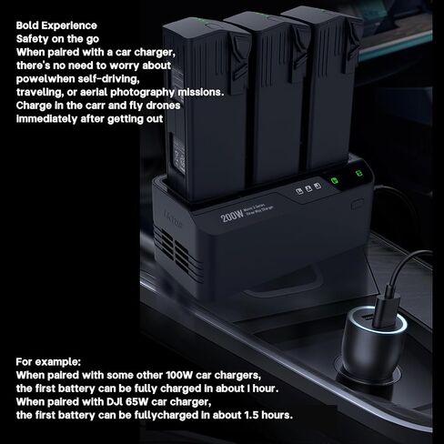 200W Three-Way Battery Charger for DJI Mavic 3 Series Drone,3X Rapid Mavic 3 Battery Charging Hub,Compatible with DJI RC/RC Pro/RC Pro Plus/RC-N1 Remote Controller(Black) in Saudi Arabia