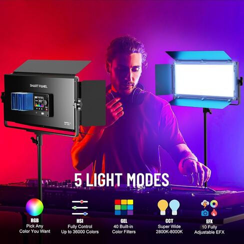 ضوء فيديو SPL210C RGB LED مع التحكم في التطبيق، ضوء لوحة RGB بالألوان الكاملة 360 درجة، 2800K-8000K، CRI/TLCI 97+، 10 مشاهد، إضاءة استوديو تصوير احترافي لليوتيوب/البث/الصور/الفيديو in Kuwait