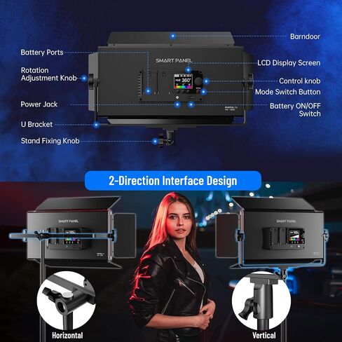 ضوء فيديو SPL210C RGB LED مع التحكم في التطبيق، ضوء لوحة RGB بالألوان الكاملة 360 درجة، 2800K-8000K، CRI/TLCI 97+، 10 مشاهد، إضاءة استوديو تصوير احترافي لليوتيوب/البث/الصور/الفيديو in Kuwait