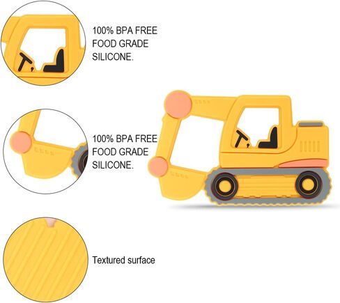 Car Series Baby Teething Toys,Food Grade Silicone Chew Teether for 3 Months+ Infant Boy and Girl,Toddler Sensory Chewing Teether,BPA Free. (Excavator, Orange-Yellow) in Saudi Arabia