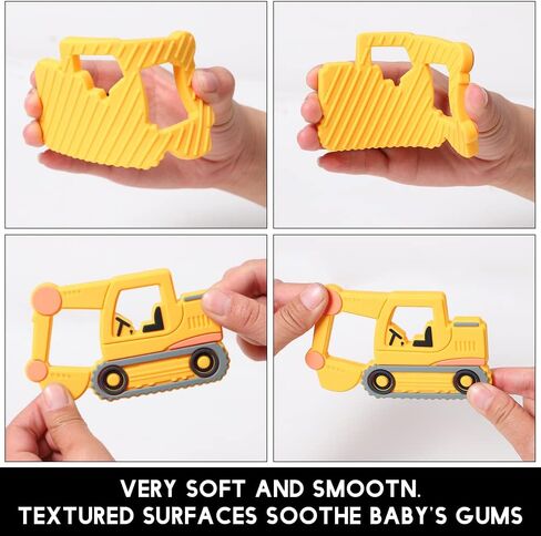 Car Series Baby Teething Toys,Food Grade Silicone Chew Teether for 3 Months+ Infant Boy and Girl,Toddler Sensory Chewing Teether,BPA Free. (Excavator, Orange-Yellow) in Saudi Arabia