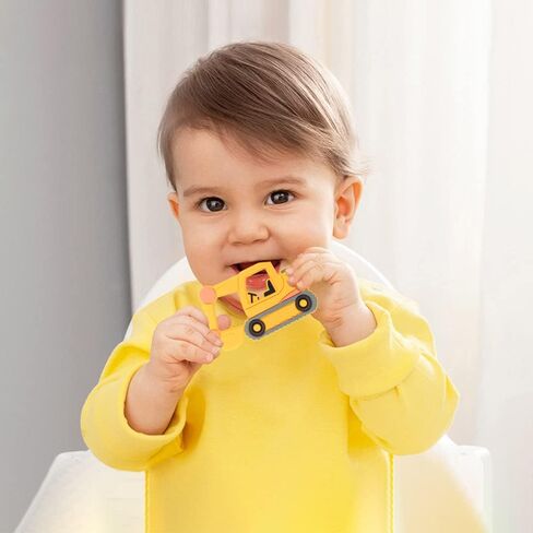 Car Series Baby Teething Toys,Food Grade Silicone Chew Teether for 3 Months+ Infant Boy and Girl,Toddler Sensory Chewing Teether,BPA Free. (Excavator, Orange-Yellow) in Saudi Arabia