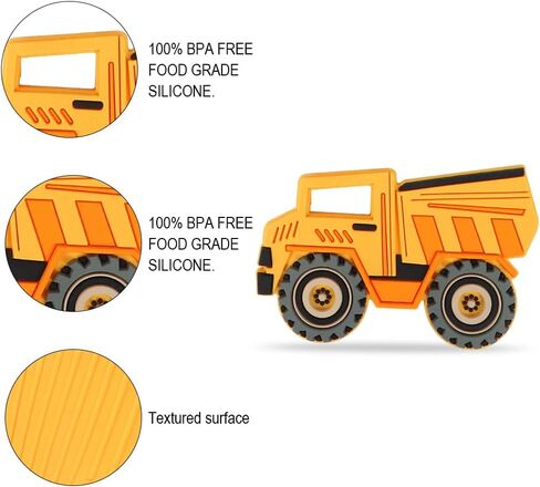 Car Series Baby Teething Toys,Food Grade Silicone Chew Teether for 3 Months+ Infant Boy and Girl,Toddler Sensory Chewing Teether,BPA Free. (Excavator, Orange-Yellow) in Saudi Arabia