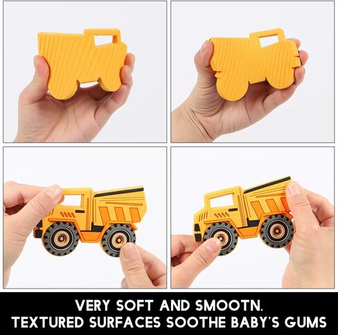 Car Series Baby Teething Toys,Food Grade Silicone Chew Teether for 3 Months+ Infant Boy and Girl,Toddler Sensory Chewing Teether,BPA Free. (Excavator, Orange-Yellow) in Saudi Arabia