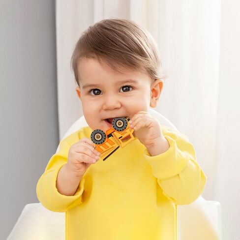 Car Series Baby Teething Toys,Food Grade Silicone Chew Teether for 3 Months+ Infant Boy and Girl,Toddler Sensory Chewing Teether,BPA Free. (Excavator, Orange-Yellow) in Saudi Arabia