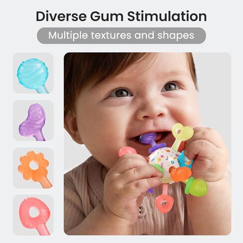 كرة تسنين للأطفال، ألعاب تسنين حسية متعددة من السيليكون، ألعاب تسنين للأطفال من مونتيسوري لتخفيف التسنين، خالية من مادة BPA، لعبة مضغ للأطفال من عمر 0 ​​إلى 12 شهرًا، مقاومة للحرارة in Kuwait