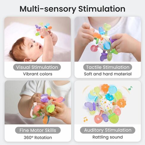 كرة تسنين للأطفال، ألعاب تسنين حسية متعددة من السيليكون، ألعاب تسنين للأطفال من مونتيسوري لتخفيف التسنين، خالية من مادة BPA، لعبة مضغ للأطفال من عمر 0 ​​إلى 12 شهرًا، مقاومة للحرارة in Kuwait