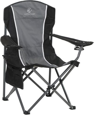كرسي تخييم كبير الحجم قابل للطي من ALPHA CAMP، كراسي حديقة شديدة التحمل للبالغين تدعم 350 رطلاً، كراسي تخييم محمولة مع حامل أكواب وجيب جانبي كبير وجيب خلفي ومسند ذراع مبطن للأماكن الخارجية والداخلية in Kuwait