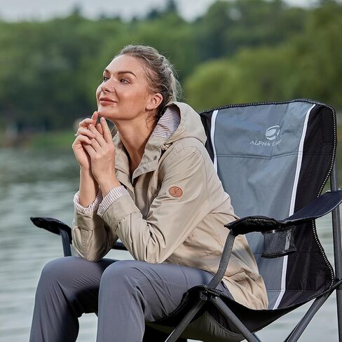 كرسي تخييم كبير الحجم قابل للطي من ALPHA CAMP، كراسي حديقة شديدة التحمل للبالغين تدعم 350 رطلاً، كراسي تخييم محمولة مع حامل أكواب وجيب جانبي كبير وجيب خلفي ومسند ذراع مبطن للأماكن الخارجية والداخلية in Kuwait