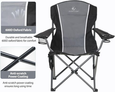 كرسي تخييم كبير الحجم قابل للطي من ALPHA CAMP، كراسي حديقة شديدة التحمل للبالغين تدعم 350 رطلاً، كراسي تخييم محمولة مع حامل أكواب وجيب جانبي كبير وجيب خلفي ومسند ذراع مبطن للأماكن الخارجية والداخلية in Kuwait