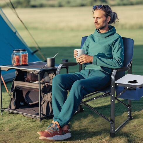 كرسي مدير كرسي التخييم القابل للطي من ALPHA CAMP مع حقيبة تبريد وطاولة جانبية وحامل مشروبات، كرسي حديقة محمول مبطن في الهواء الطلق يدعم 350 رطلاً in Kuwait