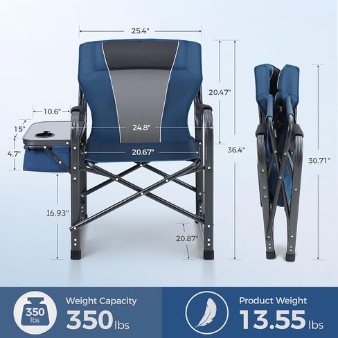 كرسي مدير كرسي التخييم القابل للطي من ALPHA CAMP مع حقيبة تبريد وطاولة جانبية وحامل مشروبات، كرسي حديقة محمول مبطن في الهواء الطلق يدعم 350 رطلاً in Kuwait