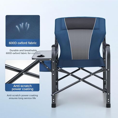 كرسي مدير كرسي التخييم القابل للطي من ALPHA CAMP مع حقيبة تبريد وطاولة جانبية وحامل مشروبات، كرسي حديقة محمول مبطن في الهواء الطلق يدعم 350 رطلاً in Kuwait