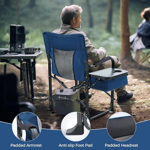 كرسي مدير كرسي التخييم القابل للطي من ALPHA CAMP مع حقيبة تبريد وطاولة جانبية وحامل مشروبات، كرسي حديقة محمول مبطن في الهواء الطلق يدعم 350 رطلاً in Kuwait