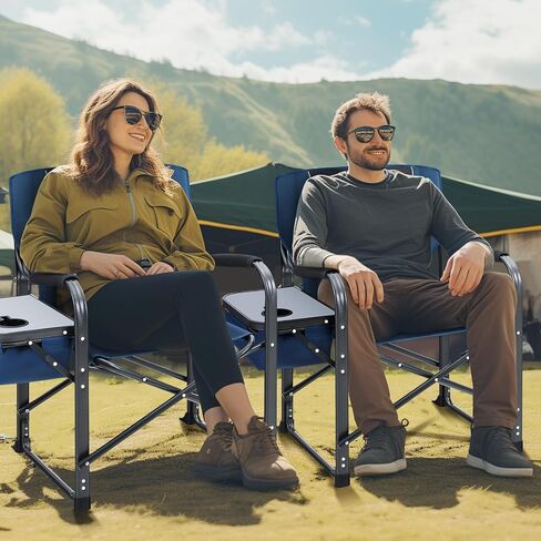 كرسي مدير كرسي التخييم القابل للطي من ALPHA CAMP مع حقيبة تبريد وطاولة جانبية وحامل مشروبات، كرسي حديقة محمول مبطن في الهواء الطلق يدعم 350 رطلاً in Kuwait