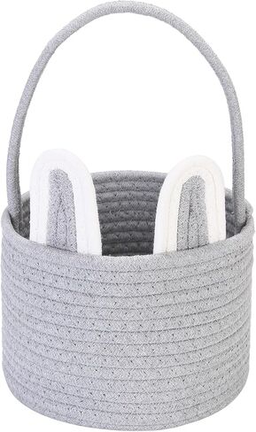 سلة أرنب عيد الفصح من فريق البحر لصيد البيض، دلو بيض عيد الفصح، حقيبة صغيرة من الحبال القطنية المنسوجة مع آذان أرنب وذيل رقيق للأطفال، زينة أيام عيد الفصح، الحفلات، العطلات، وردي in Kuwait