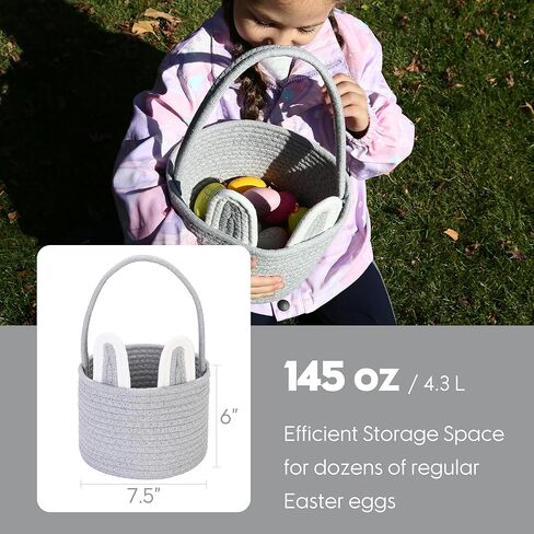 سلة أرنب عيد الفصح من فريق البحر لصيد البيض، دلو بيض عيد الفصح، حقيبة صغيرة من الحبال القطنية المنسوجة مع آذان أرنب وذيل رقيق للأطفال، زينة أيام عيد الفصح، الحفلات، العطلات، وردي in Kuwait