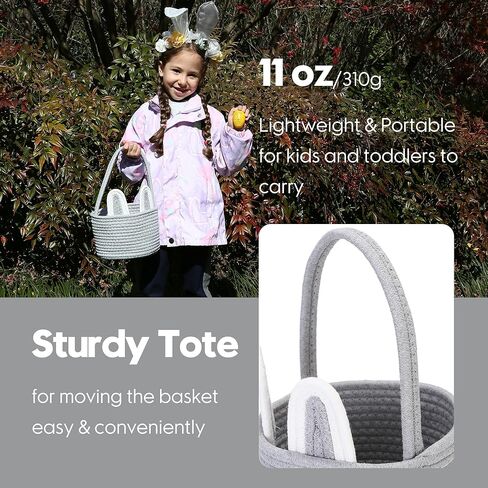 سلة أرنب عيد الفصح من فريق البحر لصيد البيض، دلو بيض عيد الفصح، حقيبة صغيرة من الحبال القطنية المنسوجة مع آذان أرنب وذيل رقيق للأطفال، زينة أيام عيد الفصح، الحفلات، العطلات، وردي in Kuwait